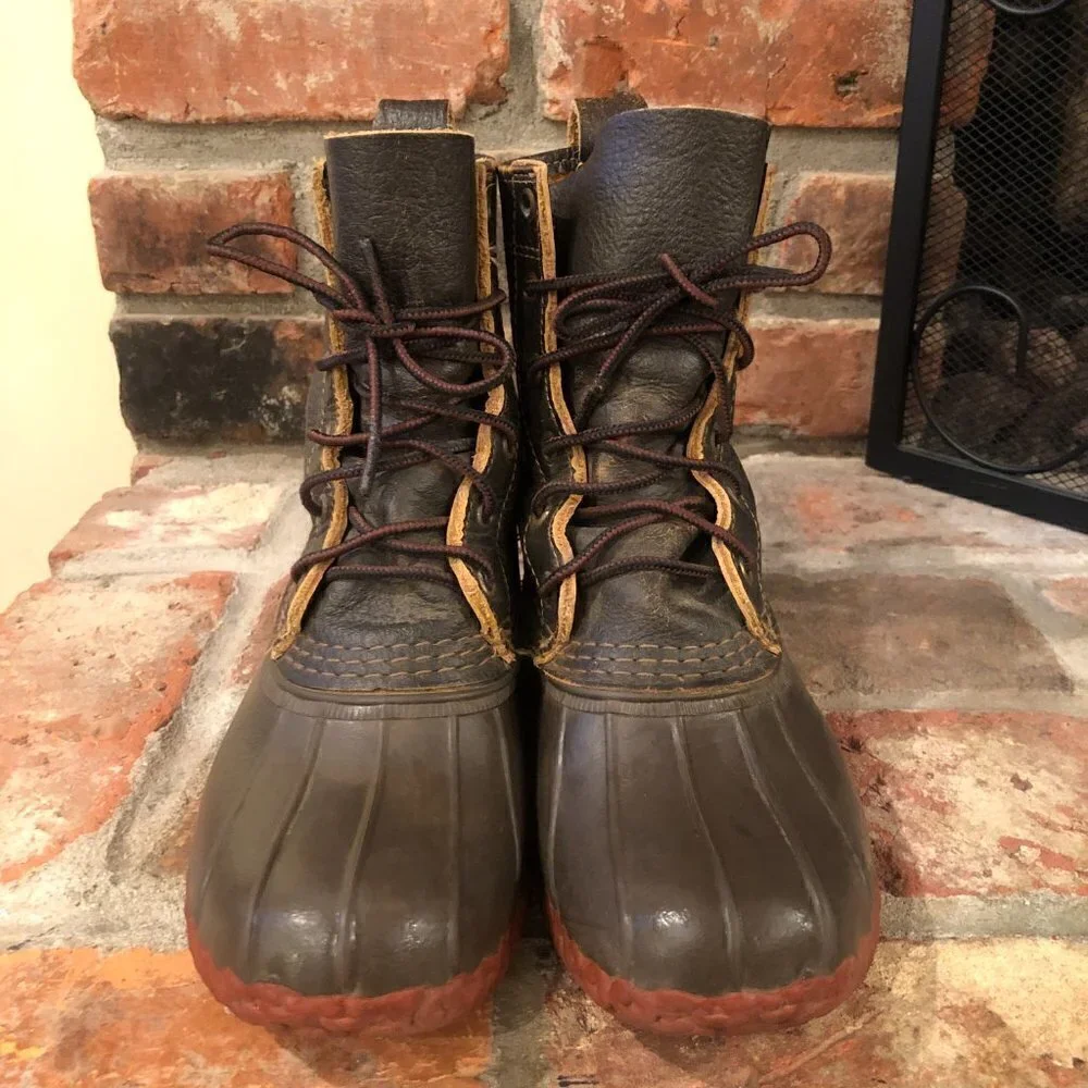 L L Bean Duck Boots Brown Bison Leather Ankle Lace Up Size 6 Medium
